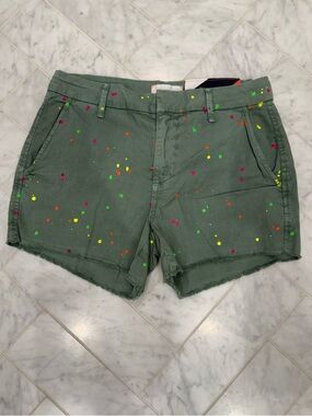 Sundry NEW Army green splatter paint Raw Hem flat front trouser Shorts size 27